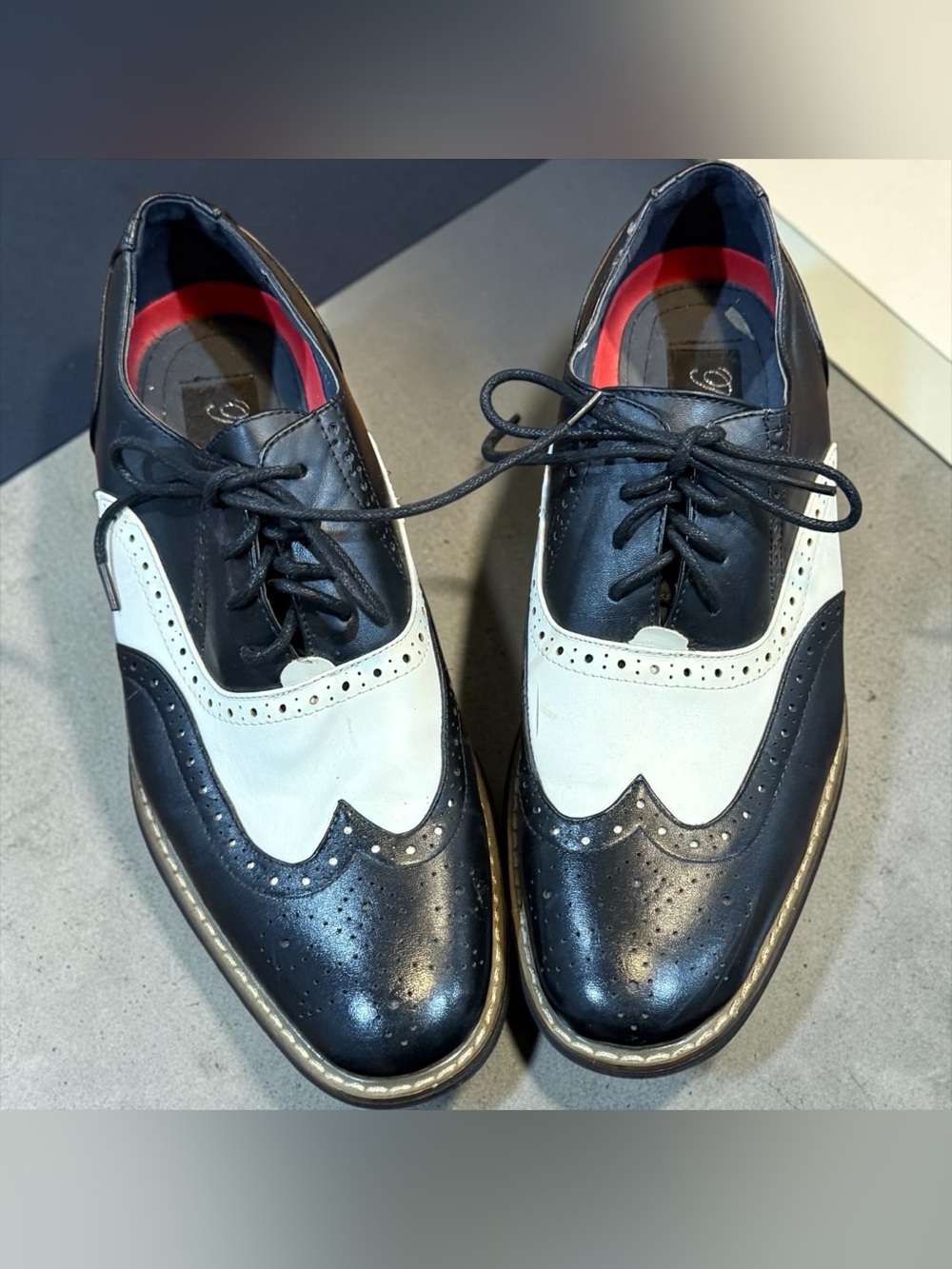 Parrazo Men’s 8.5 Black White Wingtip Spectator Oxford Dress Shoes Rockabilly